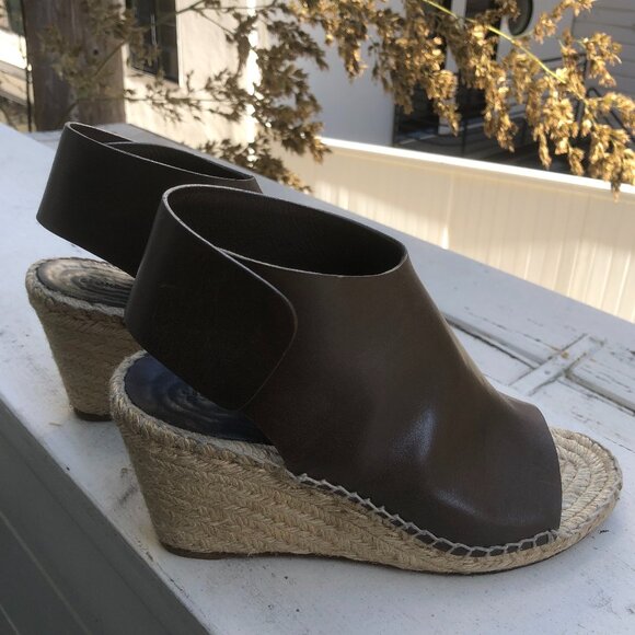 CELINE Paris Phoebe Philo Dark Brown Leather Peep Toe Espadrilles - Picture 2 of 5